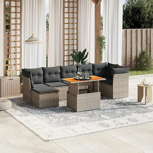 vidaXL Salon de jardin 8 pcs avec coussins gris résine tressée