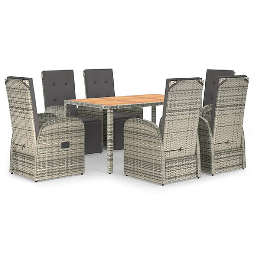 Maison Chic Mobilier à dîner 7 pcs de jardin avec coussins - Ensemble table et chaises d'extérieur - Salon/Mobilier de jardin classique gris rotin -MN27776