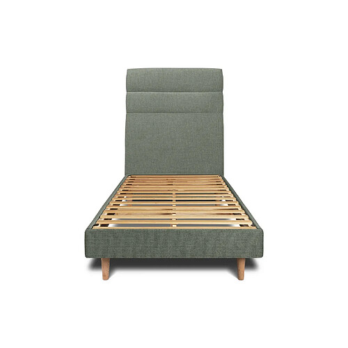 Sommeil de plomb Lit 90x200cm avec tête de lit lignes tissu et sommier kit vert - Hauteur totale : 29cm