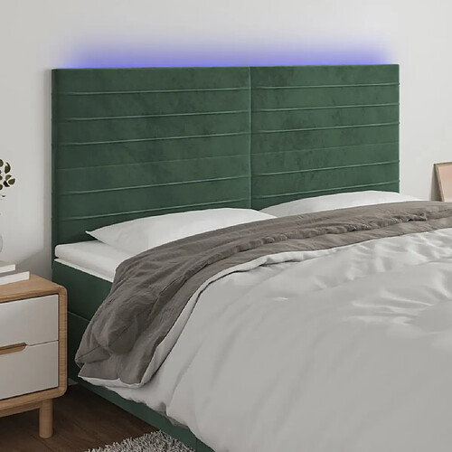 vidaXL Tête de lit à LED Vert foncé 200x5x118/128 cm Velours