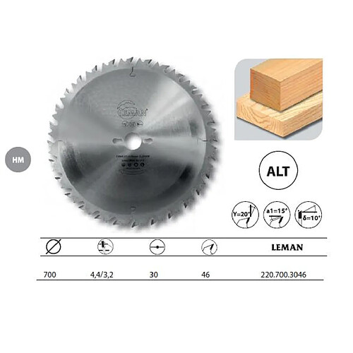 Leman - Lame Carbure Debit 700x30x46z Alt. / Anti-Recul / Bois