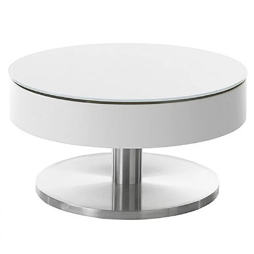 Inside 75 Table basse ronde VOLA 79 cm diamètre-plateau HWP blanc pivotant piétement acier brosse