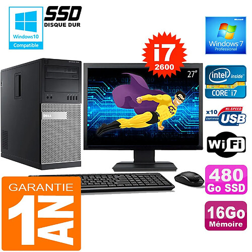 PC Tour DELL 7010 Core I7-2600 Ram 16Go Disque 480 Go SSD Wifi W7 Ecran 27" · Occasion