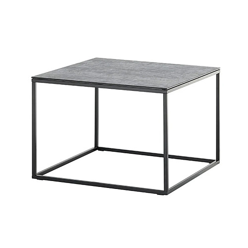 Pegane Table basse carrée aspect céramique coloris gris, pieds en métal noir - Longueur 60 x Hauteur 45 x Profondeur 60 cm