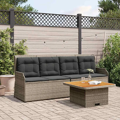 vidaXL Salon de jardin 3 pcs avec coussins Gris Résine tressée