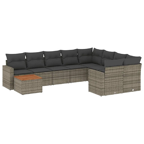 Maison Chic Salon de jardin avec coussins 10 pcs | Ensemble de Table et chaises | Mobilier d'Extérieur gris résine tressée -GKD45431