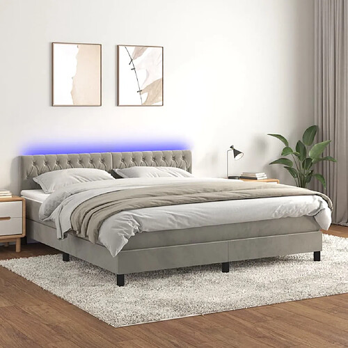 vidaXL Sommier à lattes de lit avec matelas LED Gris clair 160x200 cm