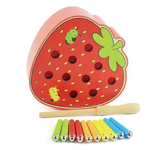 Universal Jouets en bois attrape magnétique vers puzzle 3D jeux éducatifs pêche couleur mathématiques jouets pour enfants (rouge)