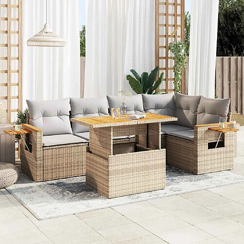 vidaXL Salon de jardin 6 pcs avec coussins beige résine tressée acacia