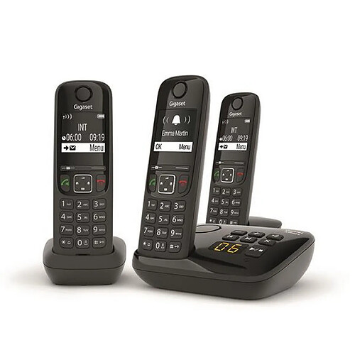 Téléphone sans fil trio dect noir avec répondeur - as690atrionoir - GIGASET