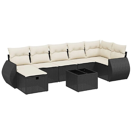 Maison Chic Ensemble Tables et chaises d'extérieur 8 pcs avec coussins,Salon de jardin noir résine tressée -GKD817931