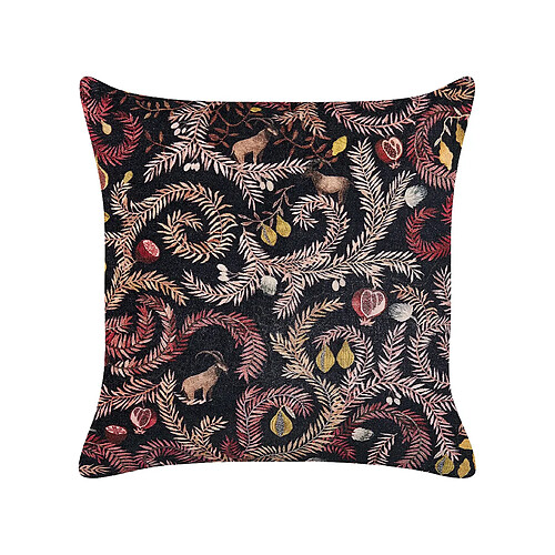 Beliani Coussin RICINUS Coton 45 x 45 cm Motif de plante Noir