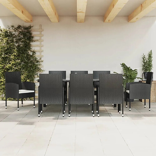 vidaXL Ensemble à manger de jardin 9 pcs noir résine tressée et acier