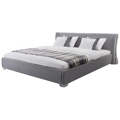 Beliani Lit double en tissu gris 180 x 200 cm PARIS