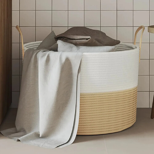 vidaXL Panier de rangement beige et blanc Ø51x33 cm coton