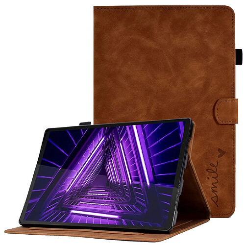 Etui en PU fonction d'éveil/veille automatique avec support et porte-cartes pour votre Lenovo Tab M10 Plus - marron