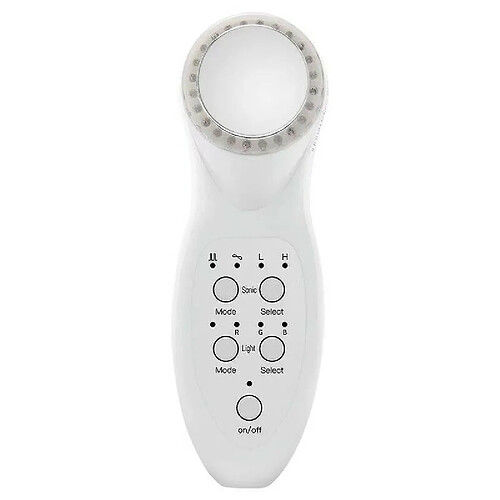 Chrono Instrument de beauté à ultrasons, instrument facial anti-rides, masseur facial à ultrasons à photons LED 7 couleurs, masseur facial à ultrasons(Blanc)