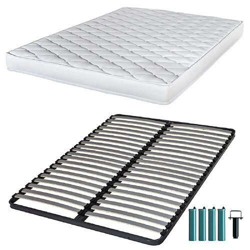 Ebac Matelas mousse + Sommier métal C220 140x190 Marly - Hauteur 15 cm - Soutien ferme