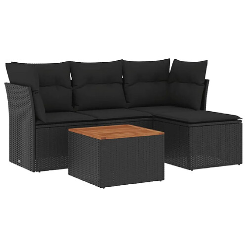 Maison Chic Salon de jardin 5 pcs avec coussins | Ensemble de Table et chaises | Mobilier d'Extérieur noir résine tressée -GKD11428