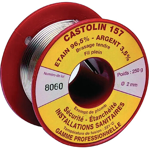 bobine de fil - 157 - brasage tendre - etain/argent 3,5% - sans plomb gaz - 250g - castolin 157gaz2002p