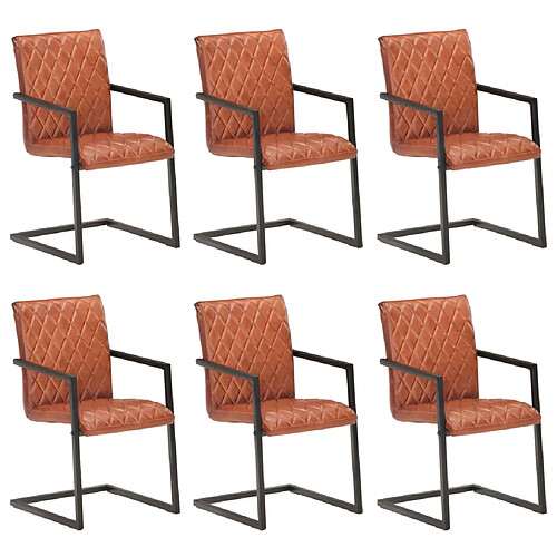 vidaXL Chaises à manger cantilever lot de 6 marron cuir véritable