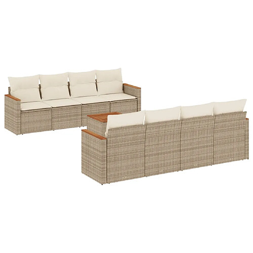 Maison Chic Salon de jardin avec coussins 9 pcs | Ensemble de Table et chaises | Mobilier d'Extérieur beige résine tressée -GKD78761