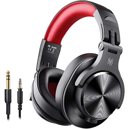 Chrono Casque Bluetooth 50 Heures d’Autonomie OneOdio A70 Casque Audio sans Fil avec Microphone Antibruit CVC 8.0, Casque Studio, Casque Monitoring, Compatible Smartphone Tablette PC Piano Guitare AMP(rouge)