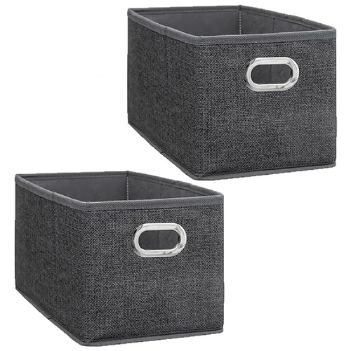 Toilinux Lot de 2 Boites de rangement Largeur 31 x Hauteur 15 cm - Gris foncé chiné