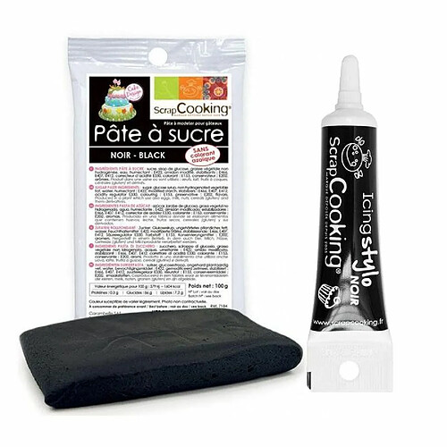 Scrapcooking Pâte à sucre noire 100 g + Stylo de glaçage noir