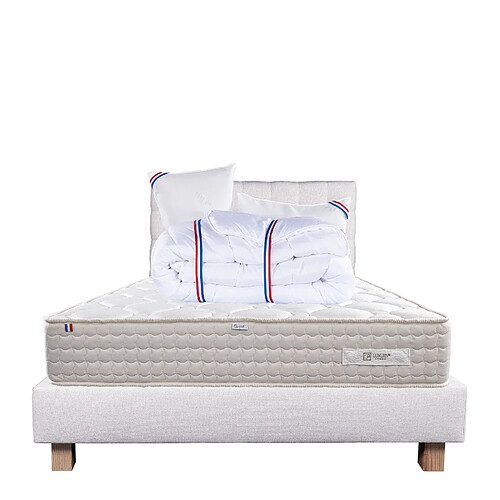 LUXURY LITERIE Ensemble matelas Sublime 160x200 cm + sommier beige ep20cm + 2 oreillers + couette