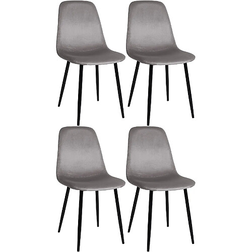 Decoshop26 Lot de 4 chaises de salle à manger design simple avec pieds en métal noir et assise en tissu gris 10_0001830