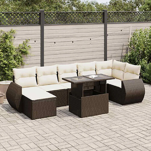 vidaXL Salon de jardin 8 pcs avec coussins marron résine tressée