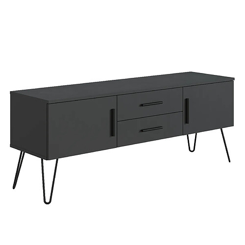 Pegane Meuble TV en mélamine coloris gris Anthracite - Longueur 140 x Profondeur 40 x Hauteur 56 cm