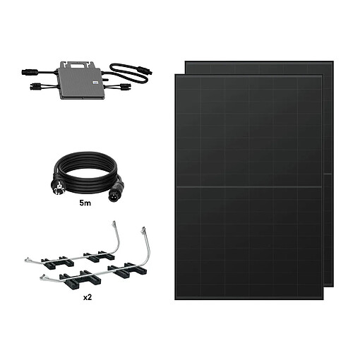 TORNASOL Kit solaire auto-installable 800W, x2 panneaux solaires rigides, bifaciaux, full black de 420W-DC1500V, inclinaison 20º, protection IP68, connexion schuko|câble MC4, recommandé pour balcon