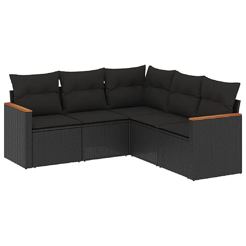 Maison Chic Salon de jardin 5 pcs avec coussins | Ensemble de Table et chaises | Mobilier d'Extérieur noir résine tressée -GKD82403