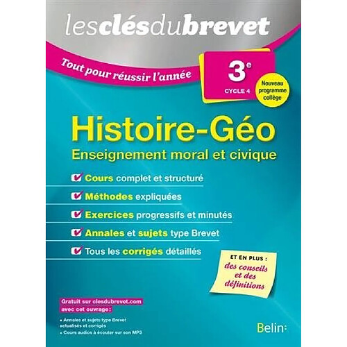 Histoire géo, enseignement moral et civique 3e, cycle 4 : nouveau programme collège · Occasion