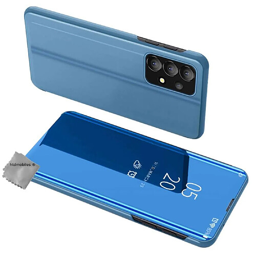 Htdmobiles Housse pour Samsung Galaxy A13 4G - etui portefeuille miroir clear view + film ecran - BLEU