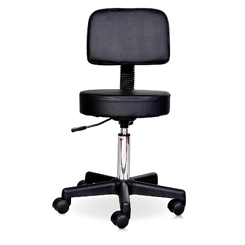 Homcom Tabouret massage a roulettes reglable en hauteur pivotant avec dossier ergonomique noir