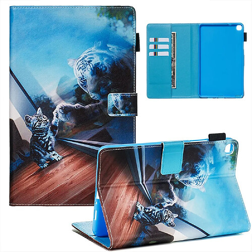 Etui en PU impression de modèle avec support reflet du chat et du tigre pour votre Samsung Galaxy Tab A 8.0 (2019) with S Pen SM-P200/P205