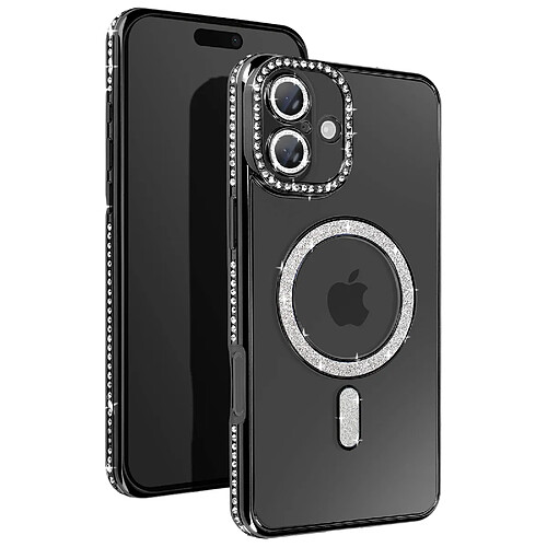 Avizar Coque Diamant pour iiPhone 16 Plus Protection MagSafe Contour Strass Noir