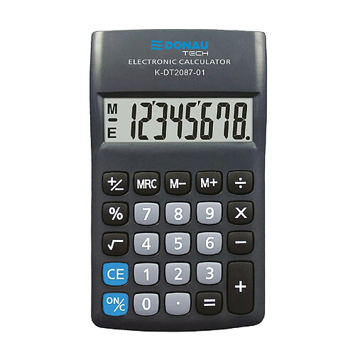 Calculatrice de Poche DONAU Tech/K-DT2087-01 Fonction Racine à 8 Chiffres/ 180x90x19mm/ Couleur: Noir/Calculatrice avec Affichage à 8 Chiffres/Fonctionnement sur Piles/Design Compact