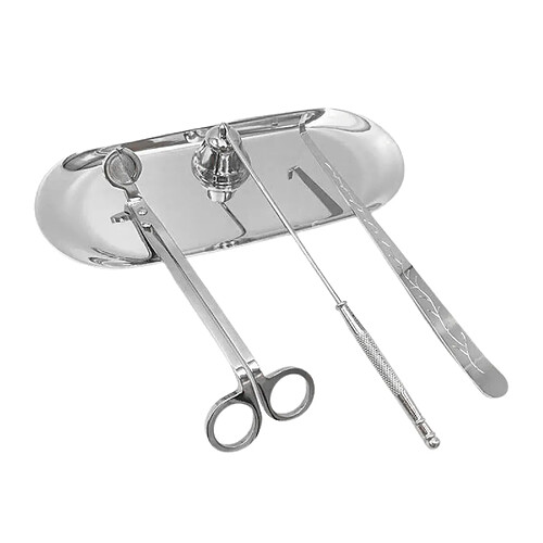 4pc Bougie Outils Bougie Mèche Tondeuse éteignoir Dipper Plateau De Rangement Argent