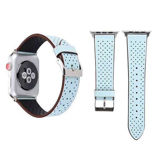 Wewoo Bracelet bleu pour Apple Watch Series 3 & 2 & 1 42mm simple mode en cuir véritable motif de trou