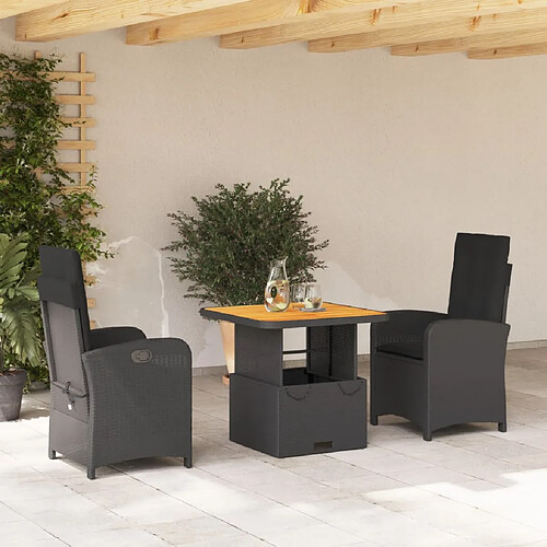 vidaXL Ensemble à manger de jardin avec coussins 3 pcs Noir