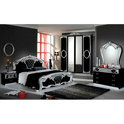 Dansmamaison Chambre complète 160x200 Noir/Argent - CLOTILDE n°1