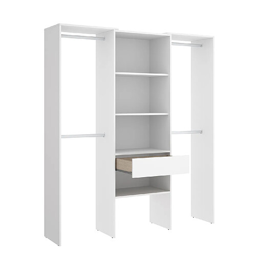 Pegane Armoire dressing en bois mélaminé avec 1 colonne et penderies coloris blanc - Longueur 160 x Profondeur 50 x Hauteur 187 cm