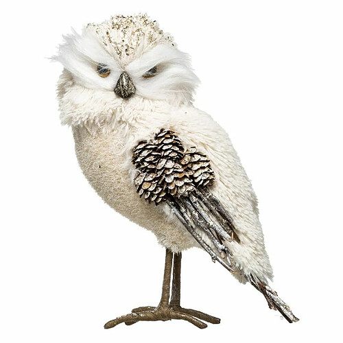 Hibou avec Paillettes Cocon 23cm Beige & Or