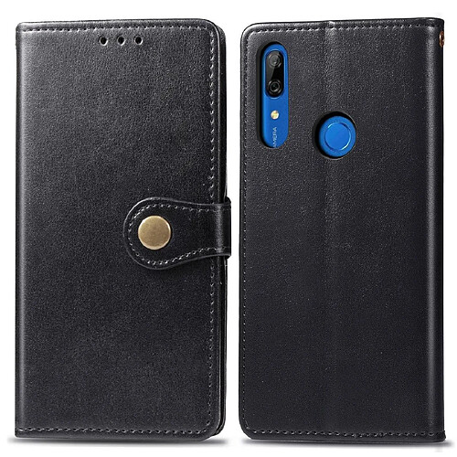 Wewoo Housse Coque Étui en cuir de protection pour téléphone portable avec boucle de couleur unie rétro lanière et cadre photo et fente carte et portefeuille et fonction de support Huawei P Smart Z noir