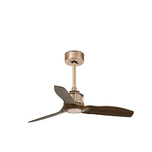 Faro Barcelona Ventilateur de plafond en cuivre, bois 81cm Smart - Télécommande incluse