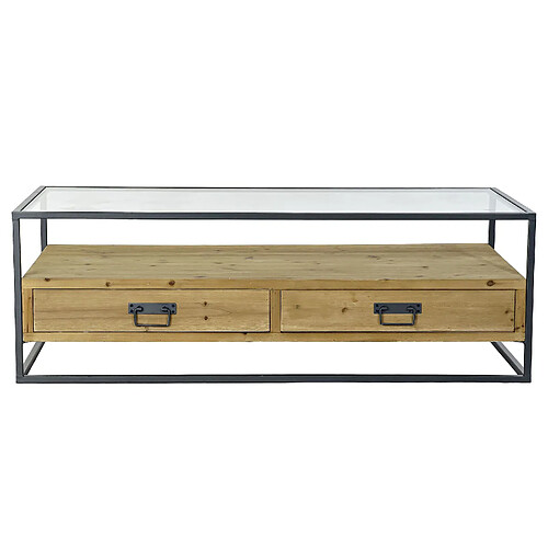 Pegane Table basse en bois d'épicéa et métal coloris naturel / noir - longueur 120 x profondeur 60 x hauteur 40 cm